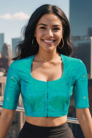 Ocean Blue Aari Embroidered Tussar Silk Blouse 10070391