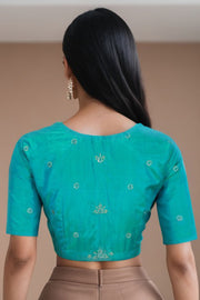 Ocean Blue Aari Embroidered Tussar Silk Blouse 10070391