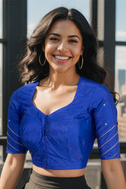 Azure Blue Aari Embroidered Tussar Silk Blouse 10070440