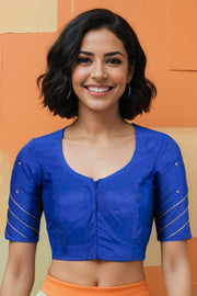 Azure Blue Aari Embroidered Tussar Silk Blouse 10070440