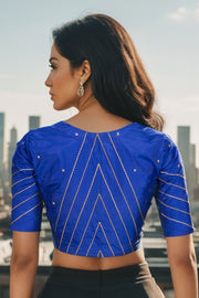 Azure Blue Aari Embroidered Tussar Silk Blouse 10070440