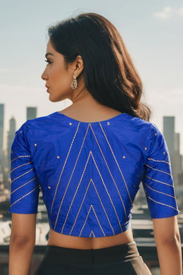 Azure Blue Aari Embroidered Tussar Silk Blouse 10070440