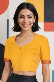 Yellow Aari Embroidered Mangalgiri Cotton Blouse 10070745