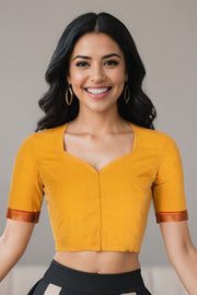 Yellow Aari Embroidered Mangalgiri Cotton Blouse 10070745