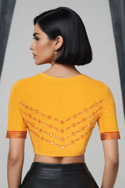 Yellow Aari Embroidered Mangalgiri Cotton Blouse 10070745