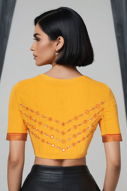Yellow Aari Embroidered Mangalgiri Cotton Blouse 10070745