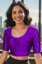 Purple Aari Embroidered Raw Silk Blouse 10066104