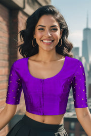 Purple Aari Embroidered Raw Silk Blouse 10066104