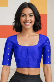 Blue Aari Embroidered Raw Silk Blouse 10068194