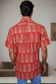 Maroon Half Sleeve Ajrakh Printed Cotton Mens Shirt 10071097