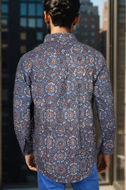 Blue Full Sleeve Ajrakh Printed Cotton Mens Shirt 10071162