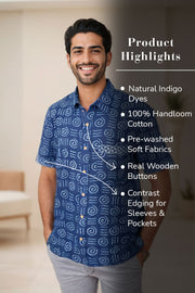 Indigo Handblock Print Pre-Washed Pure Cotton Shirt 10074613