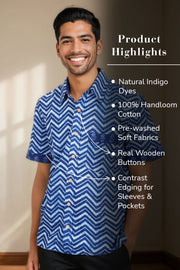Indigo Handblock Print Pre-Washed Pure Cotton Shirt 10074397