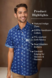 Indigo Handblock Print Pre-Washed Pure Cotton Shirt 10074399