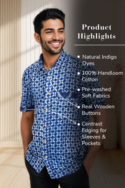 Indigo Handblock Print Pre-Washed Pure Cotton Shirt 10074400