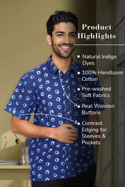 Indigo Handblock Print Pre-Washed Pure Cotton Shirt 10074401