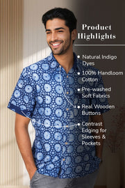 Indigo Handblock Print Pre-Washed Pure Cotton Shirt 10074402