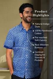 Indigo Handblock Print Pre-Washed Pure Cotton Shirt 10074403
