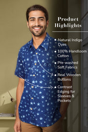 Indigo Handblock Print Pre-Washed Pure Cotton Shirt 10074404