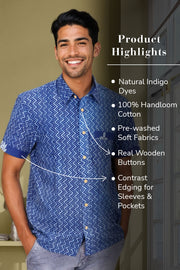 Indigo Handblock Print Pre-Washed Pure Cotton Shirt 10074405