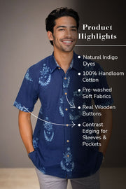 Indigo Handblock Print Pre-Washed Pure Cotton Shirt 10074614
