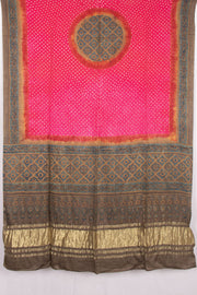 Pink Bandhani Ajrakh Printed Gajji Silk Dupatta 10072145