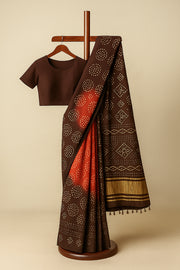 Red Handcrafted Bandhani Modal Silk Saree 10075719