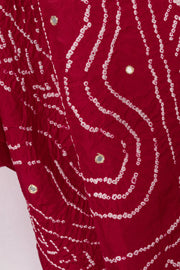 Red Bandhani Mulberry Silk Dupatta with Mirror Work Embroidery 10072125