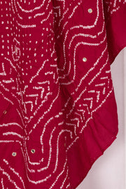 Red Bandhani Mulberry Silk Dupatta with Mirror Work Embroidery 10072125