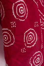 Red Bandhani Mulberry Silk Dupatta with Mirror Work Embroidery 10072125