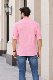 Pink Full Sleeve Slub Cotton Shirt Length Men's Kurta 10077837