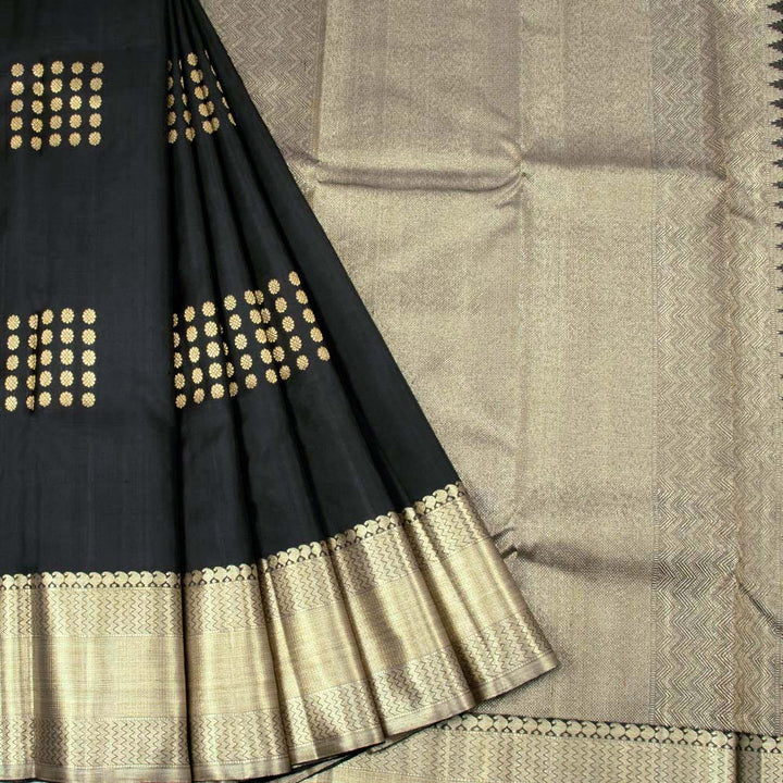 Black Pure Zari Kanjivaram Silk Saree 10063132