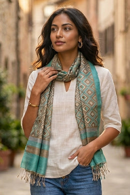 Hand Block Printed Tussar Silk Stole 10057192