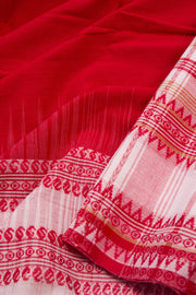 Red Handloom Dhaniakhali Cotton Saree Without Blouse 