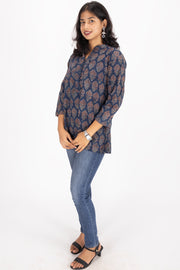 Blue Ajrakh printed kurti 10072054