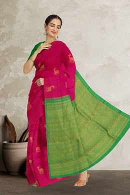 Magenta Pure Zari Borderless Kanjivaram Silk Saree 10059193
