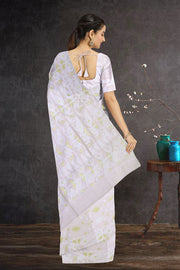 White Handloom Jamdani Style Cotton Saree with Blouse 10074225