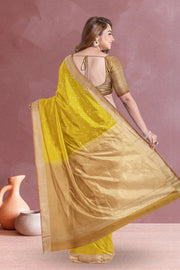  Warm Golden Yellow Kanjivaram Vegan Silk Saree 10075592
