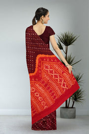 Brown Bandhani Mulmul Cotton Saree 10075502