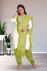 Green Bandhani Mirror Work 3 - Piece Salwar Suit Material 10075482