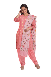 Pink 3-piece Banarasi Silk Salwar Suit Material With Printed Dupatta 10065494