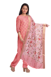 Pink 3-piece Banarasi Silk Salwar Suit Material With Printed Dupatta 10065494