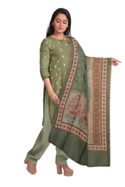 Sage Green Banarasi Silk 3-Piece Salwar Suit Material With Printed Dupatta 10065498