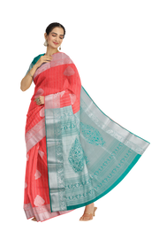 Peach Kanjivaram Vegan Silk Saree with Contrast Pallu 10074868