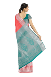 Peach Kanjivaram Vegan Silk Saree with Contrast Pallu 10074868