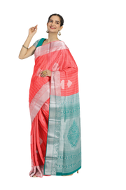 Peach Kanjivaram Vegan Silk Saree with Contrast Pallu 10074868