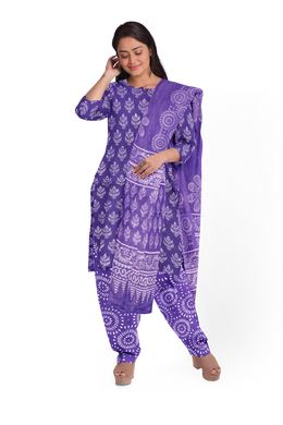 Violet 3-Piece Mulmul Cotton Salwar Suit Material 10070113