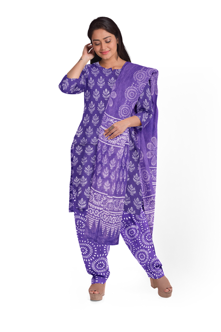 Violet 3-Piece Mulmul Cotton Salwar Suit Material 10070113