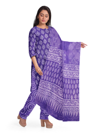 Violet 3-Piece Mulmul Cotton Salwar Suit Material 10070113