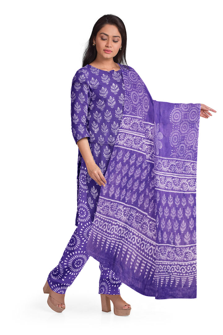 Violet 3-Piece Mulmul Cotton Salwar Suit Material 10070113